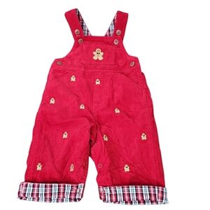 Kitestrings by Hartstrings Baby Red Corduroy Gingerbread Overalls Plaid Sz 0-3m